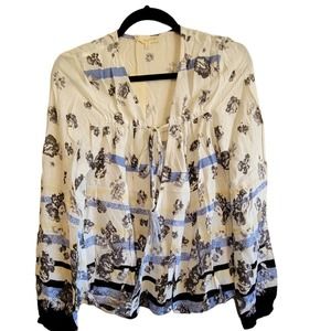 Mystree Womens Blouse Top Wrap Floral Cottage Boho Tassel Tie Small